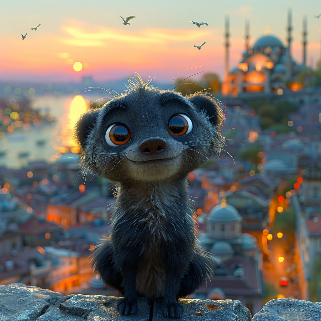 Cute animated honey badger in Istanbul