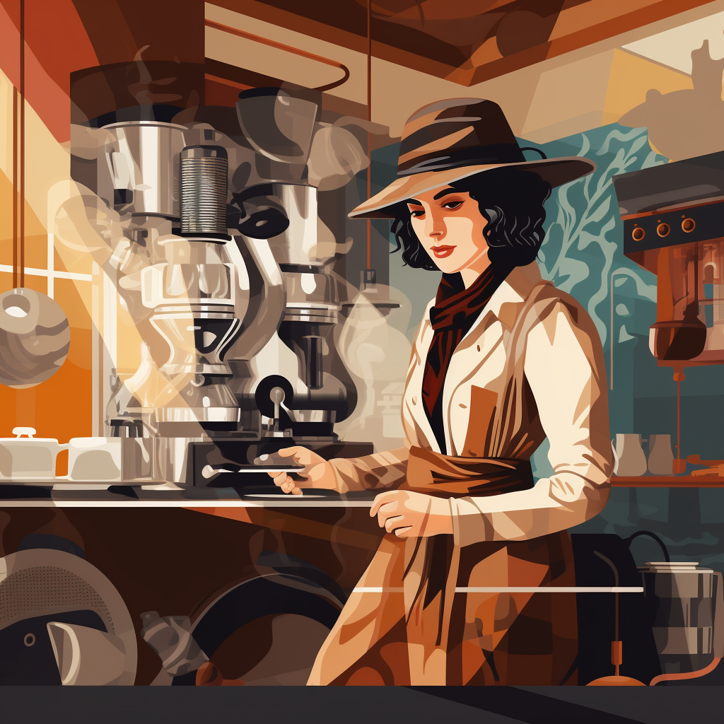 Animated woman brewing espresso in coffee shop