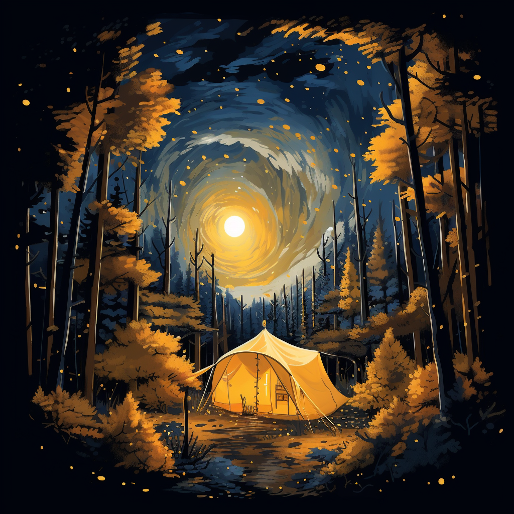 Beautifully Lit Yellow Tent in Forest