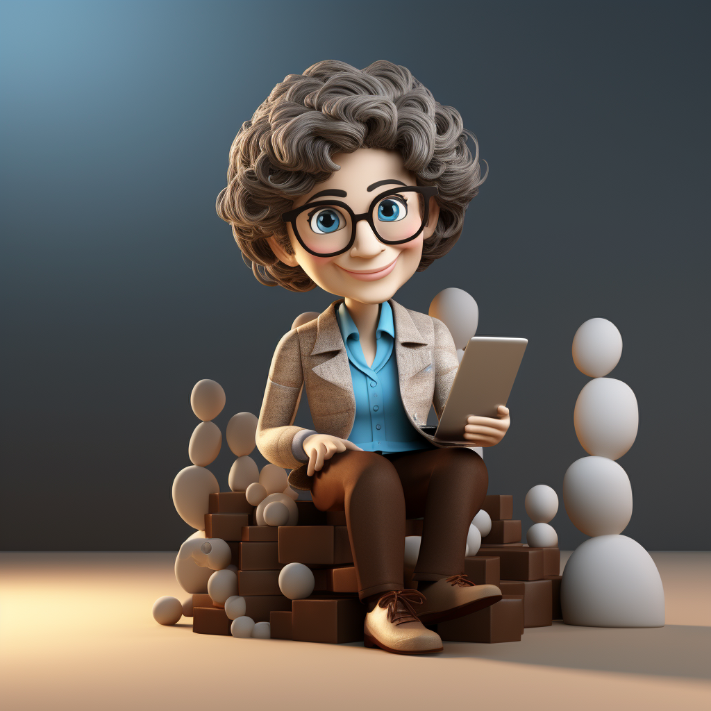 Animated woman sitting on LinkedIn logo