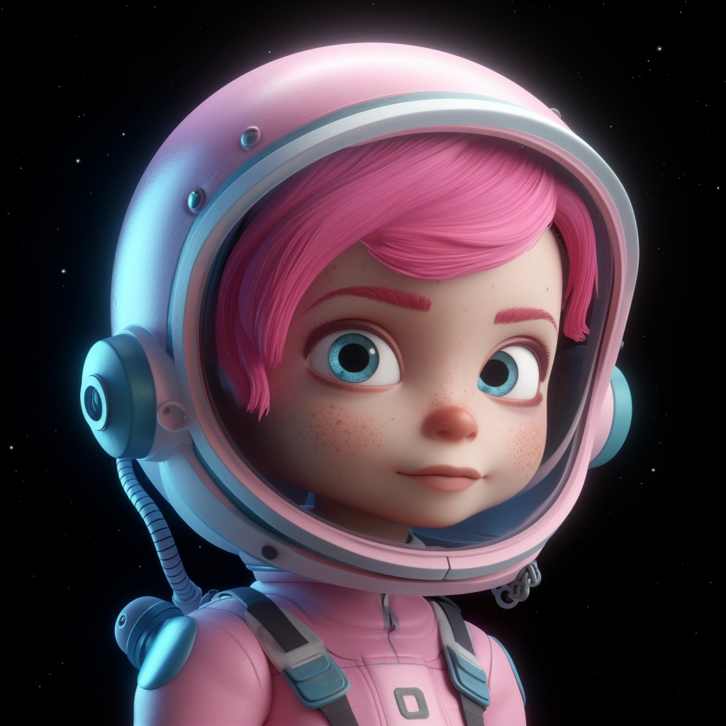 3D animated girl in pink hair and space suit