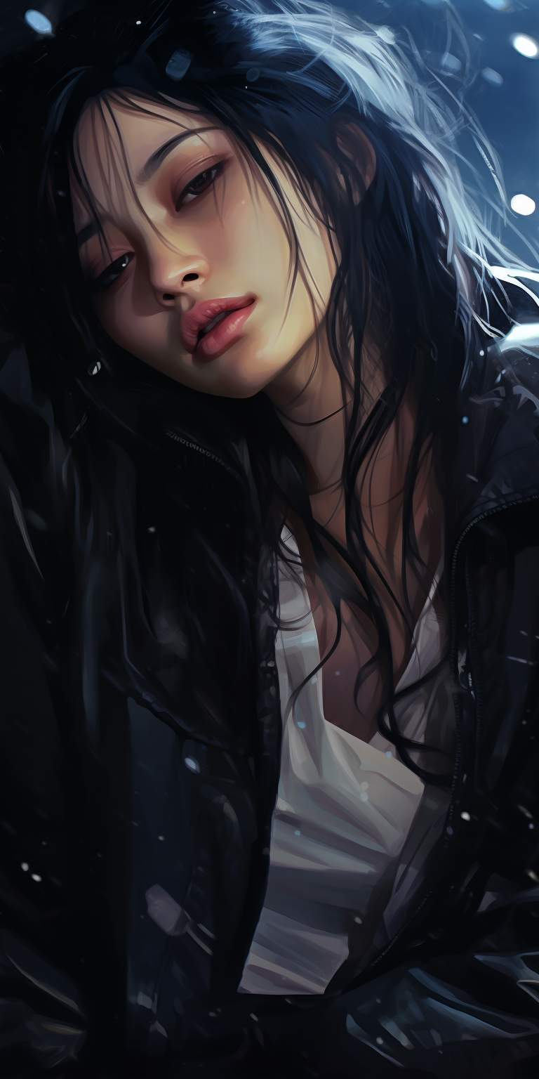 Anime Asian Girl Dark Room Art