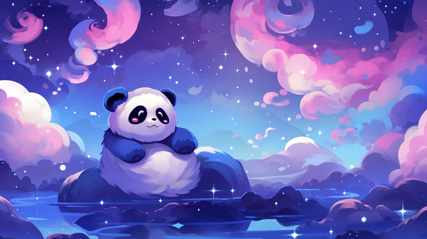 Anime cartoon gaming Twitch banner with pandas and stars