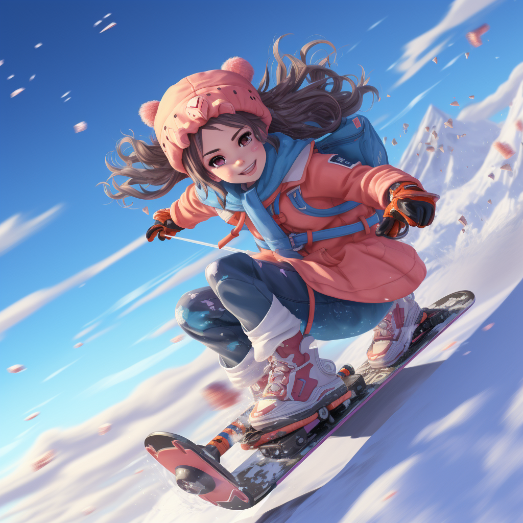 Anime Character Grinding Rail on Snow Skis