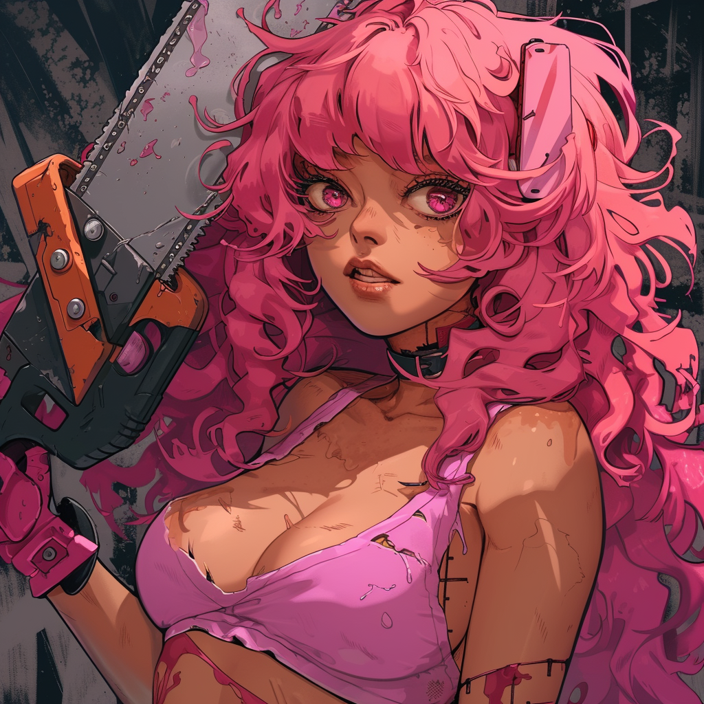 Anime girl with pink hair and chainsaw