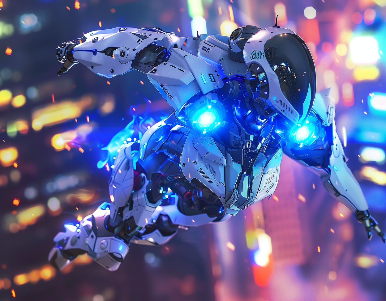 Anime Cyberpunk Robot Flying Image