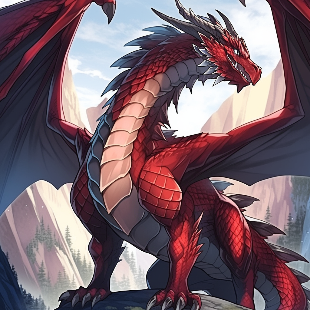 Majestic anime dragon in red and gold