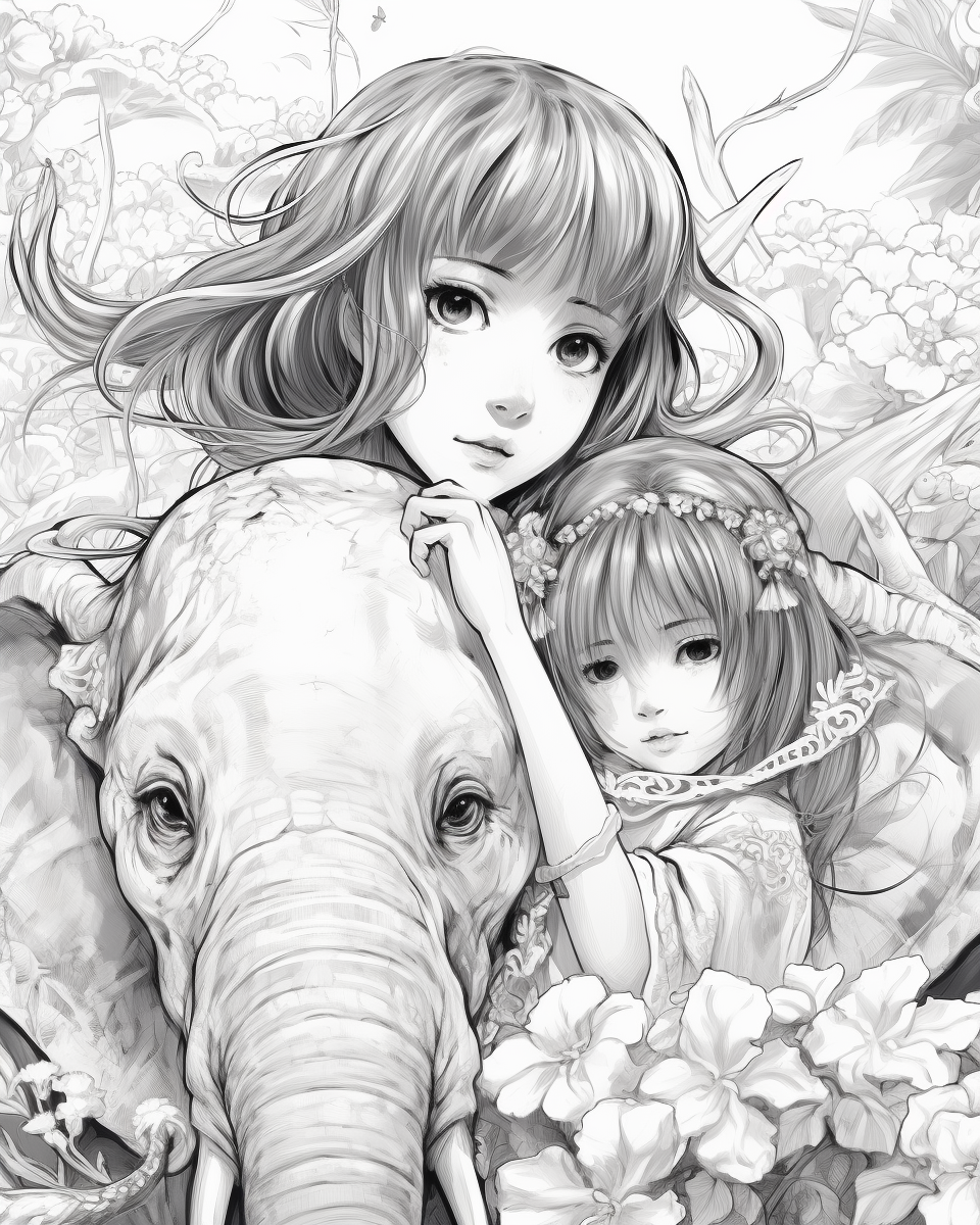 Cute anime elephant illustration for MidJourney prompt