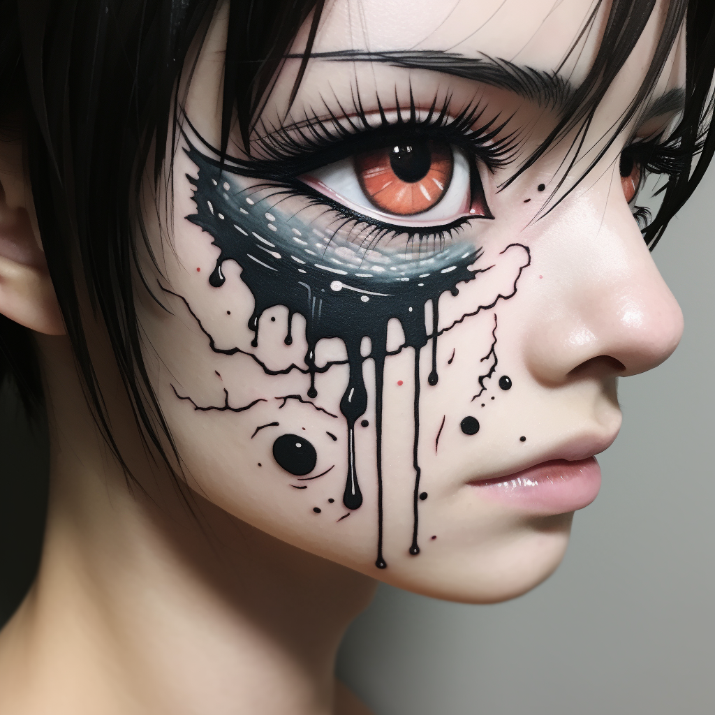 Captivating anime eye tattoo with black tears