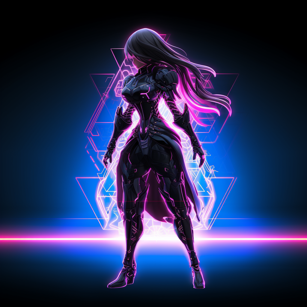 Anime Female Warrior Black Cyber Neon Suit