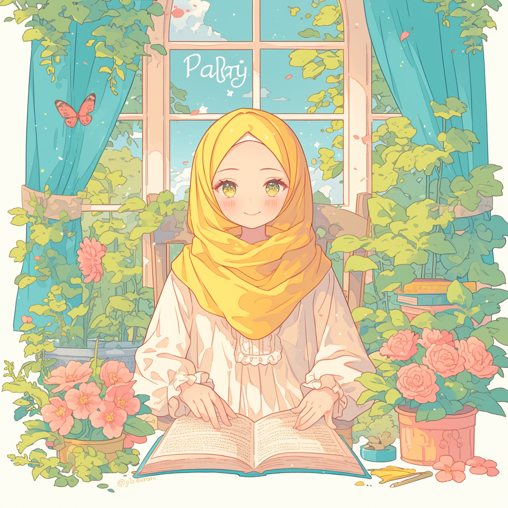 Teenage girl in hijab reading outside