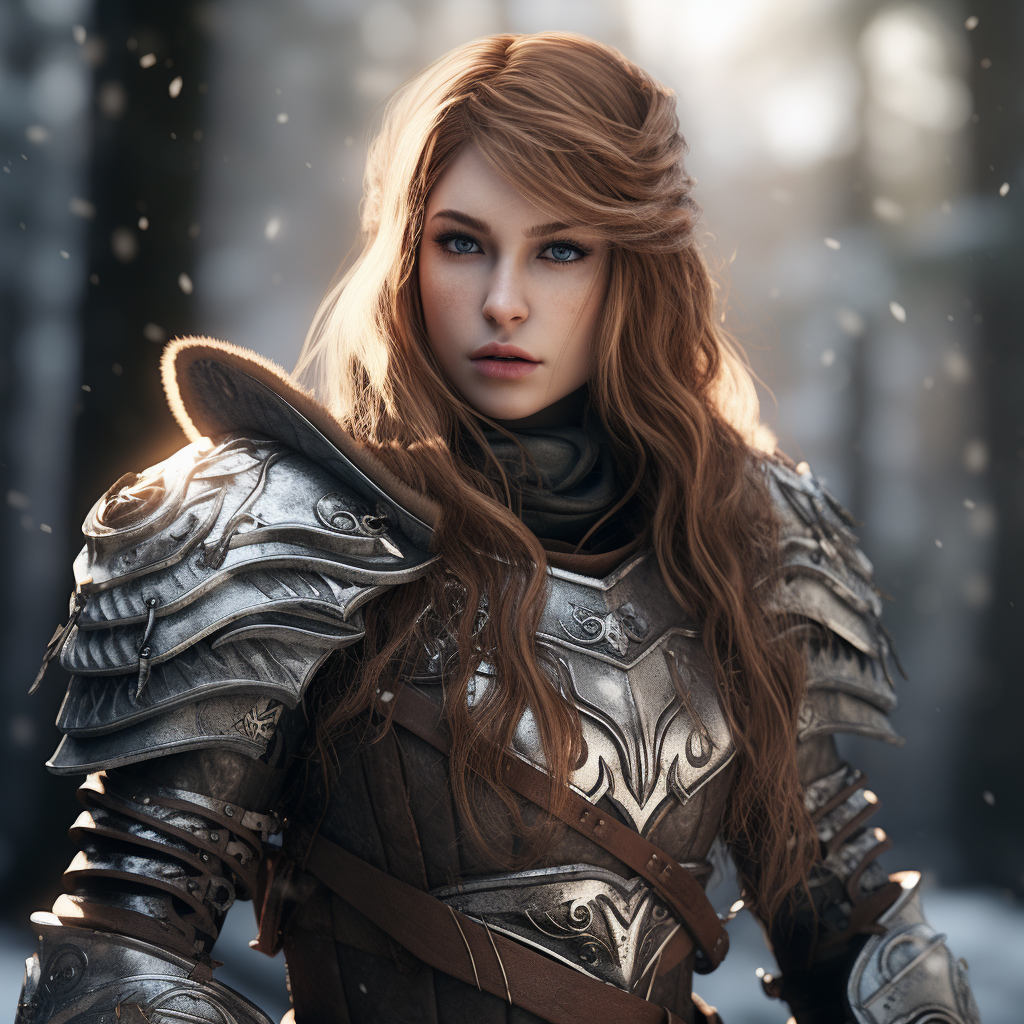 Beautiful anime girl in Skyrim Nord armor