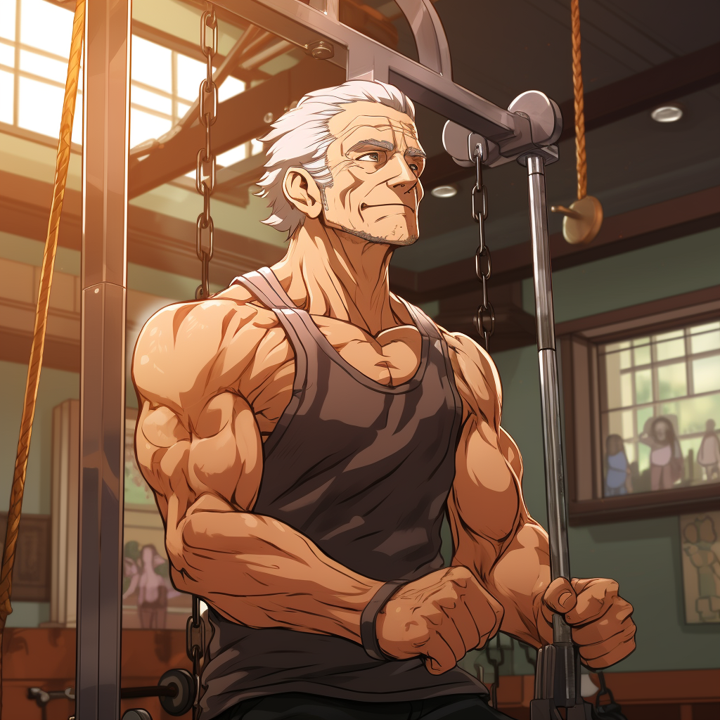 Anime Gym Guy Doing Cable Pulldowns