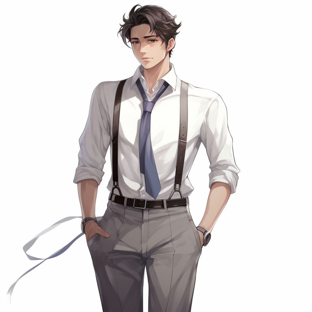 Anime man in light gray dress pants and white dress shirt