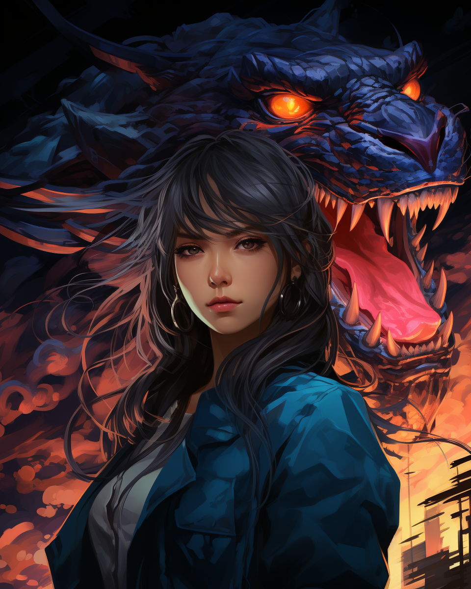 Anime Manga Girl with Dragon