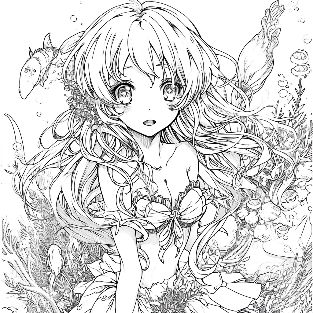 Anime Mermaids Coloring Page