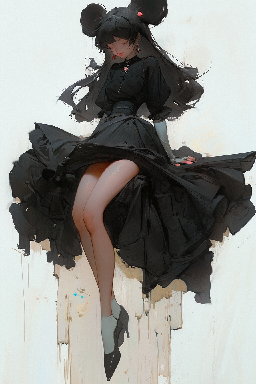 Anime mouse girl with black dress