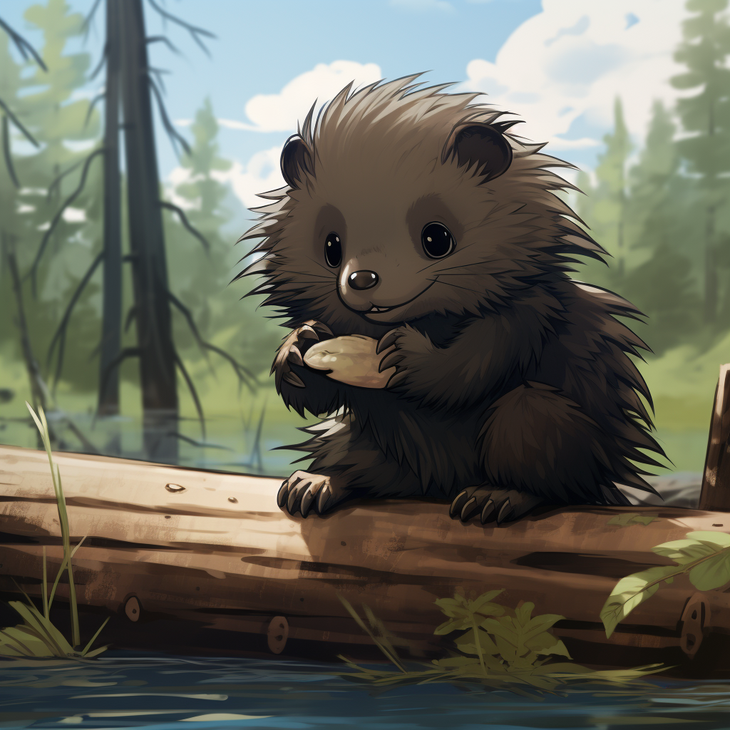 Cute anime porcupine enjoying log in Russia