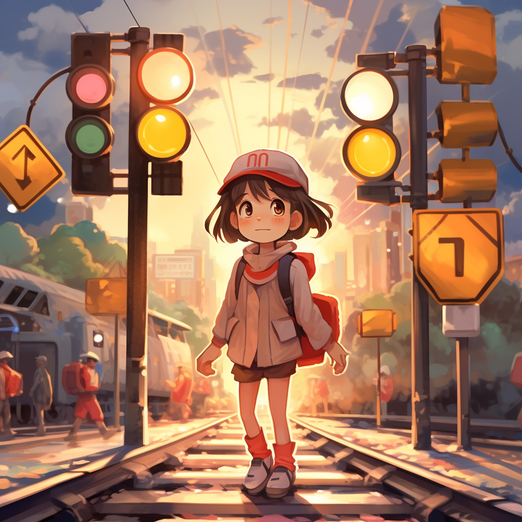 Cute anime railroad crossing character