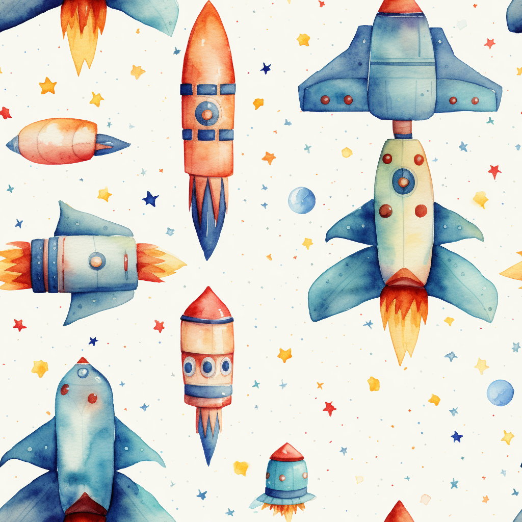 Anime Rockets Watercolor Pattern