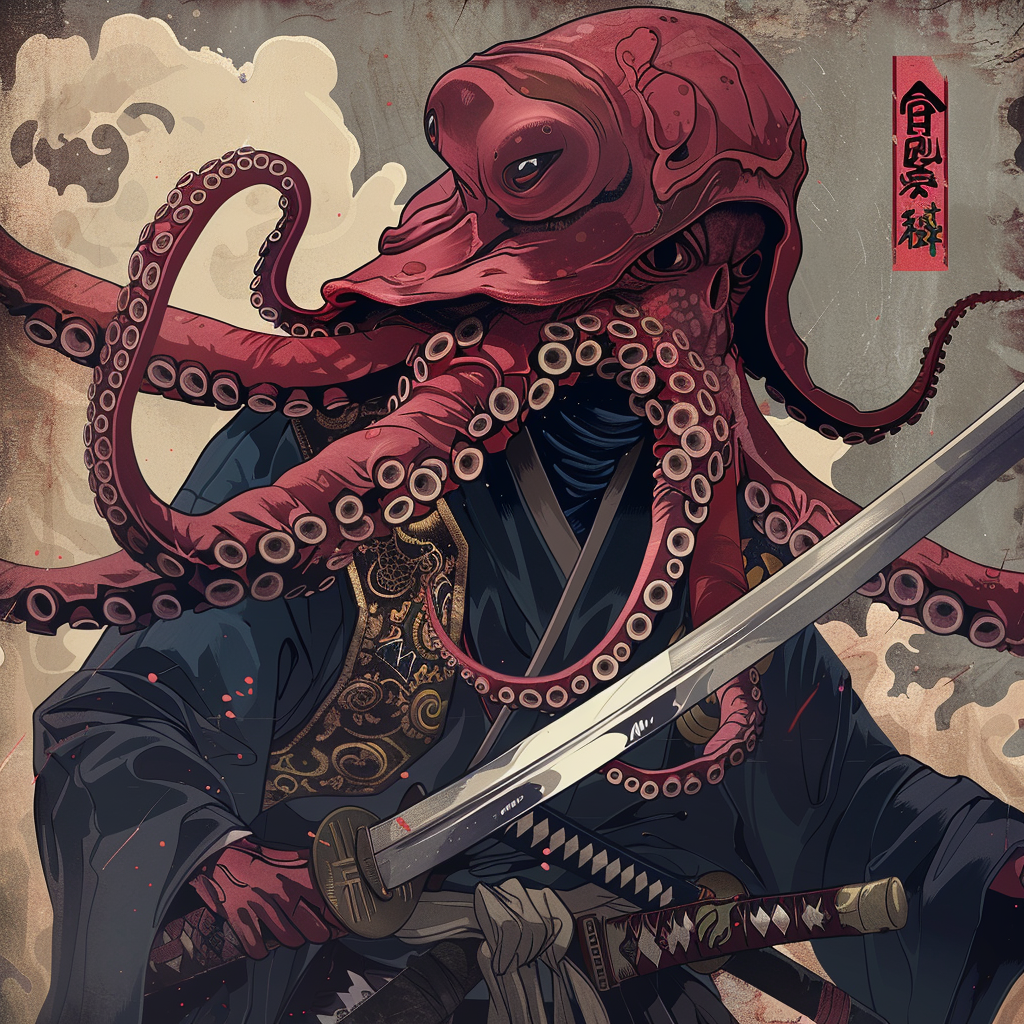 Anime Samurai Squid Black Background