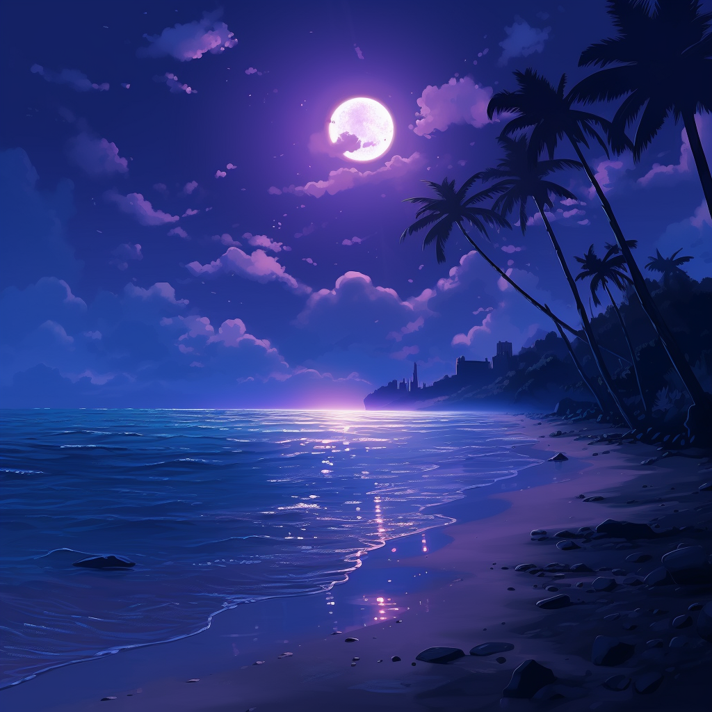 Anime Sand Beach at Night