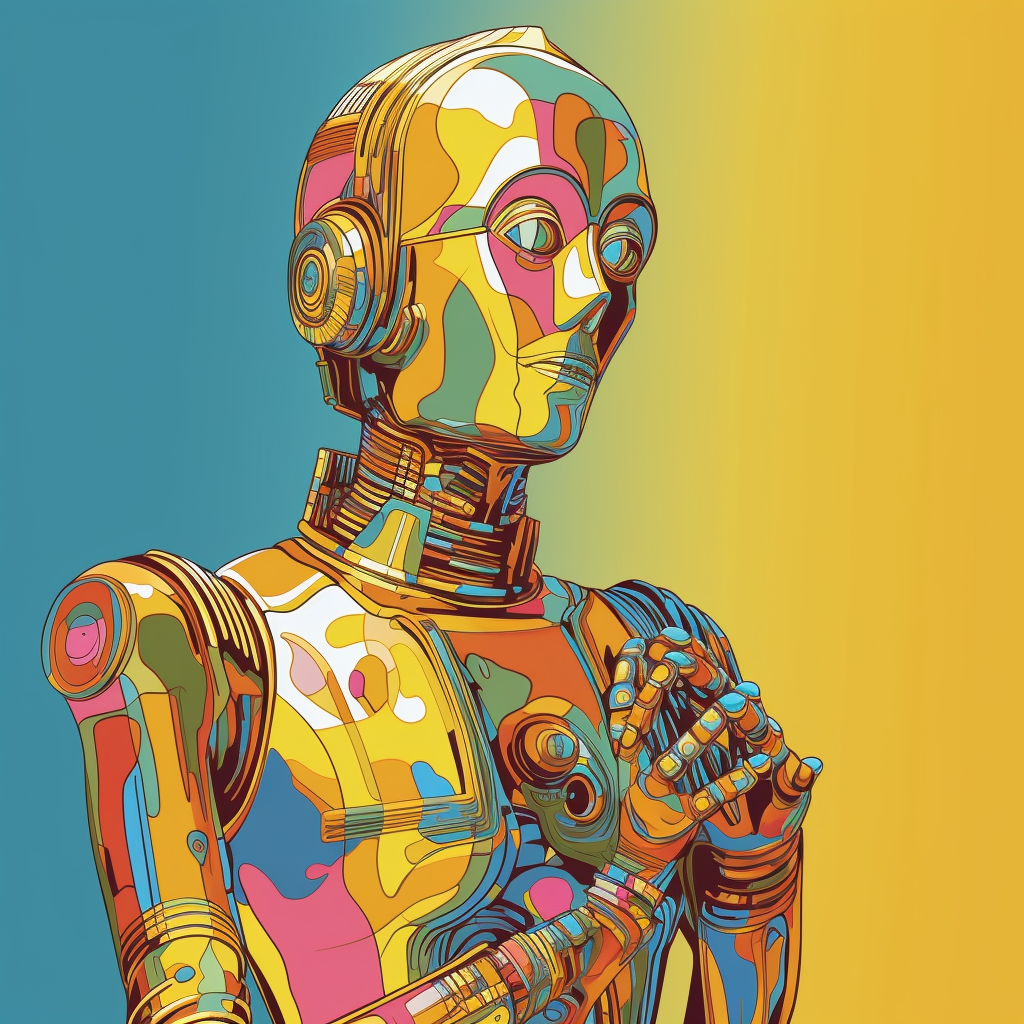 Anime statue of C-3PO with vibrant colors