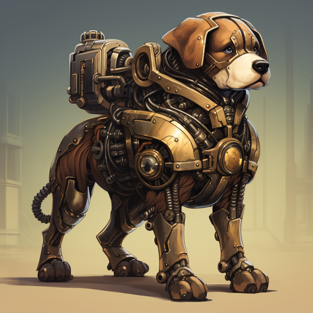 Anime Steampunk Robot Dog Illustration