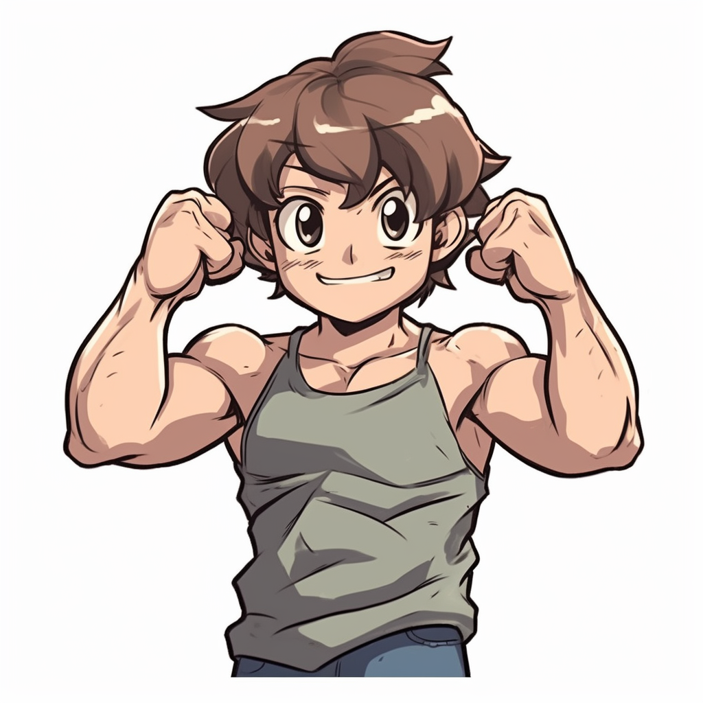 Strong anime boy flexing muscles