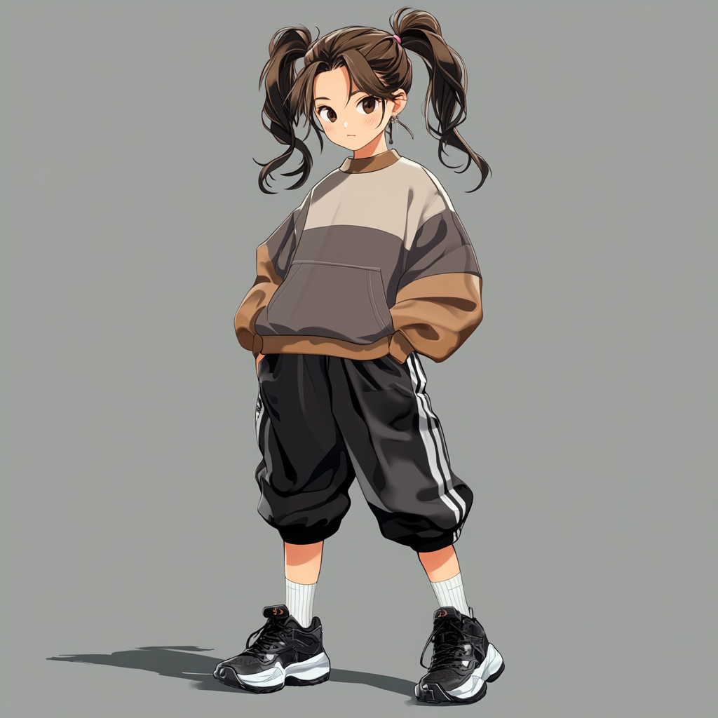 Asian girl in anime style sweatshirt