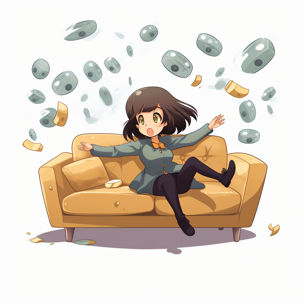 Anime Style Sofa with Flying Tokens