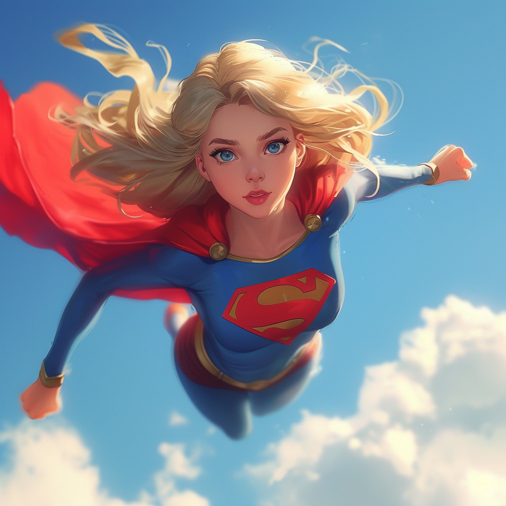 Anime Style Supergirl with Red Cape