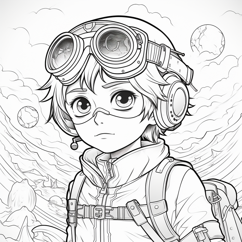 Brave and adventurous young aviator coloring page