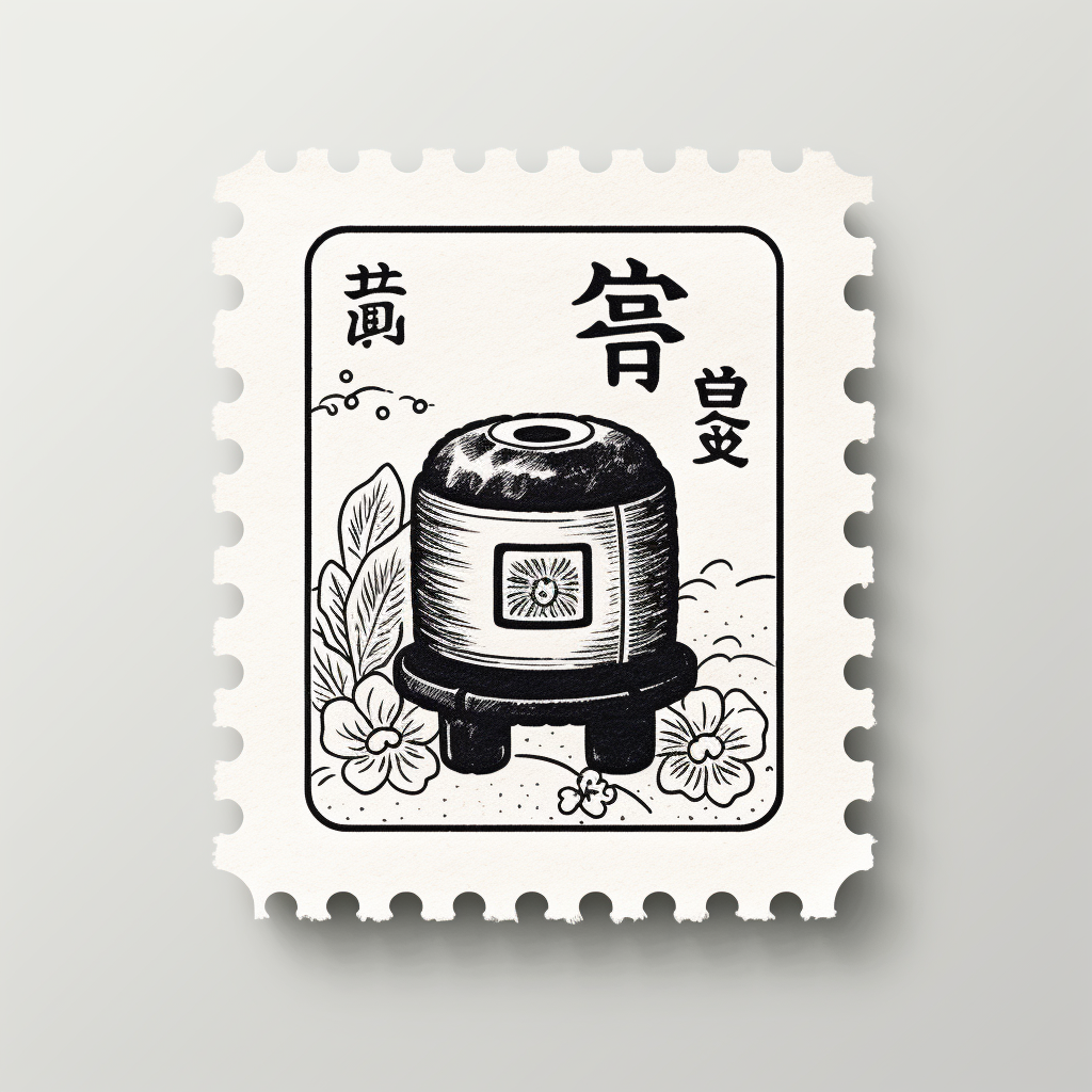 Simplistic black and white anime sushi stamp