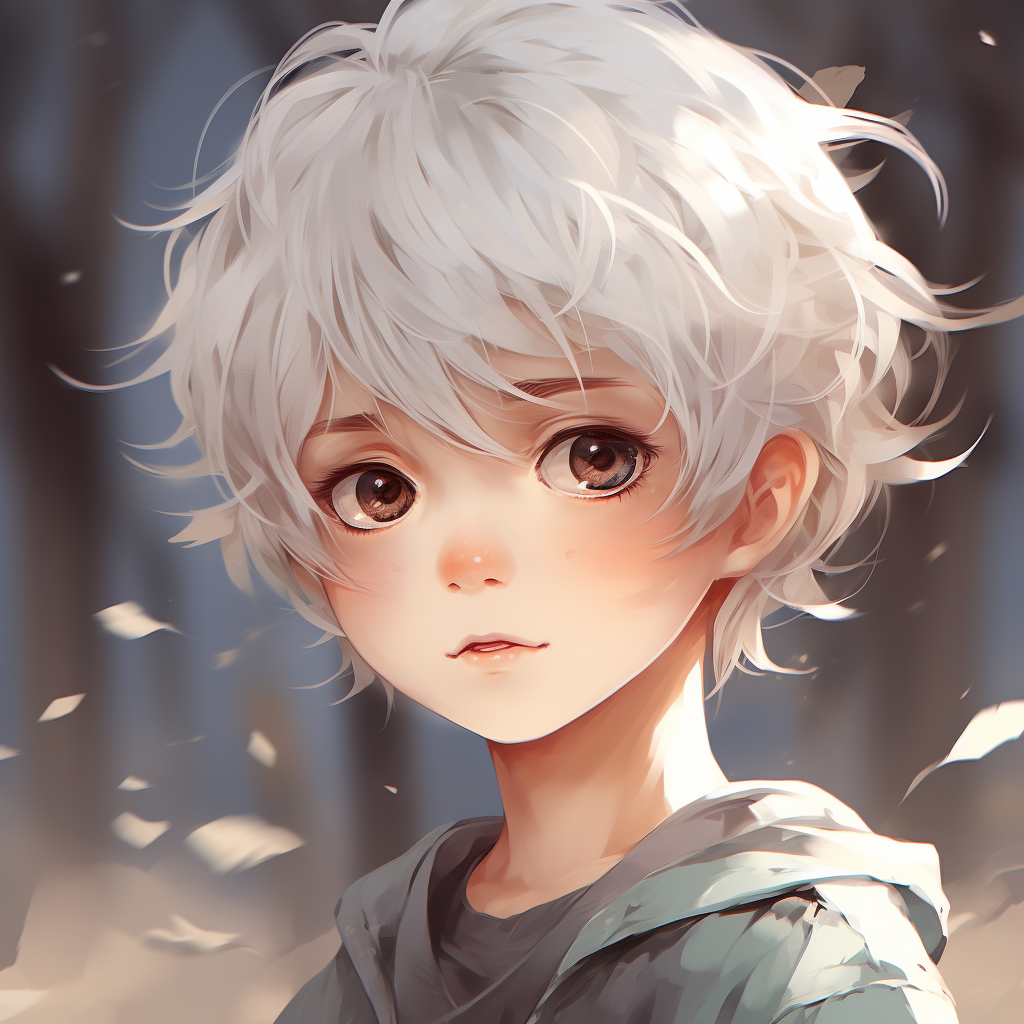 Cute anime baby with white hair and blue eyes