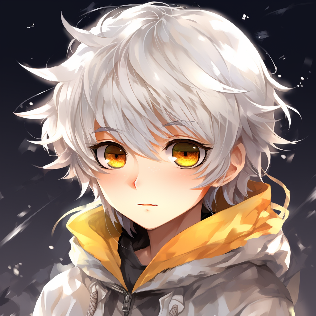 Cute anime baby with white hair and yellow eyes