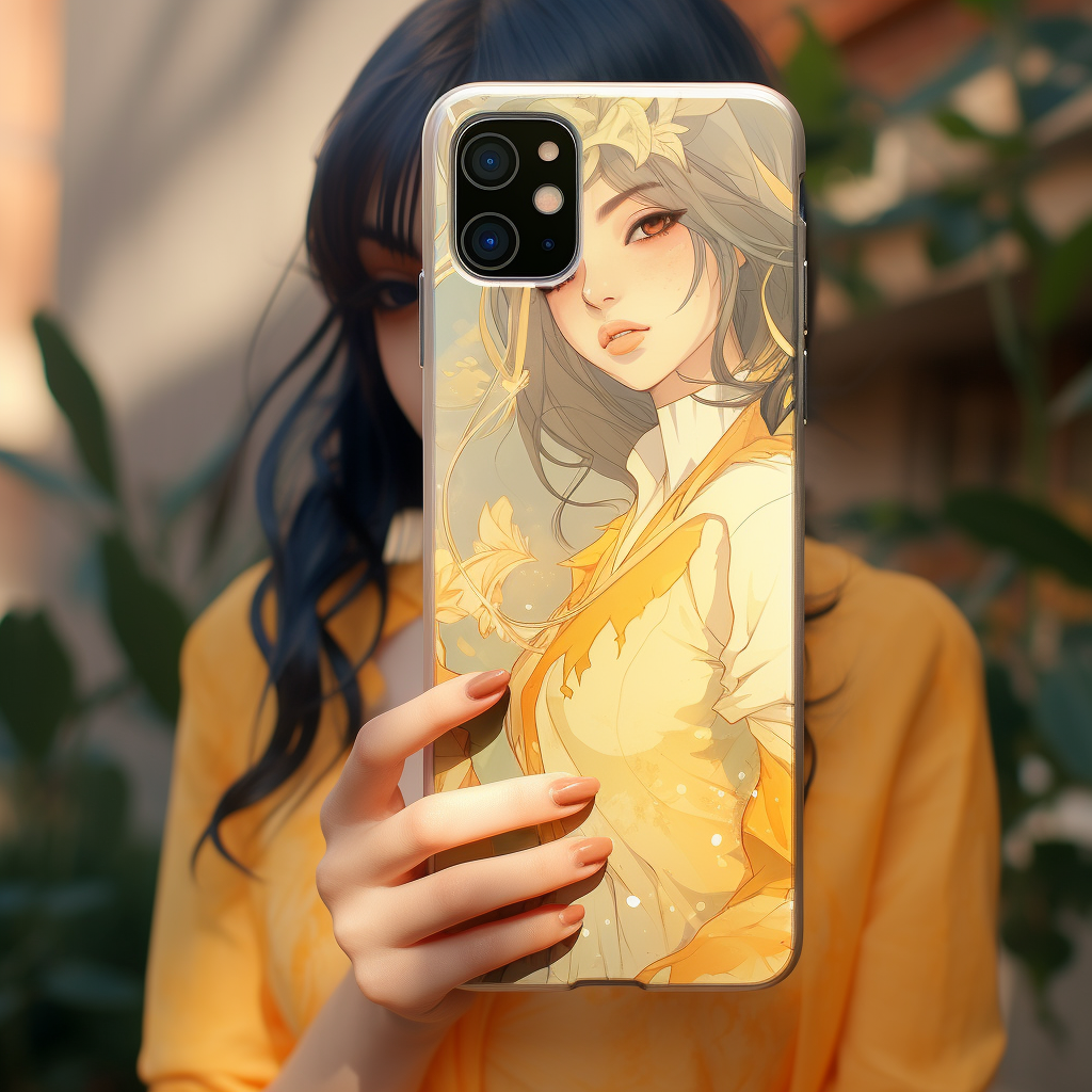 Beautiful Anime Girl Holding iPhone15 Pro