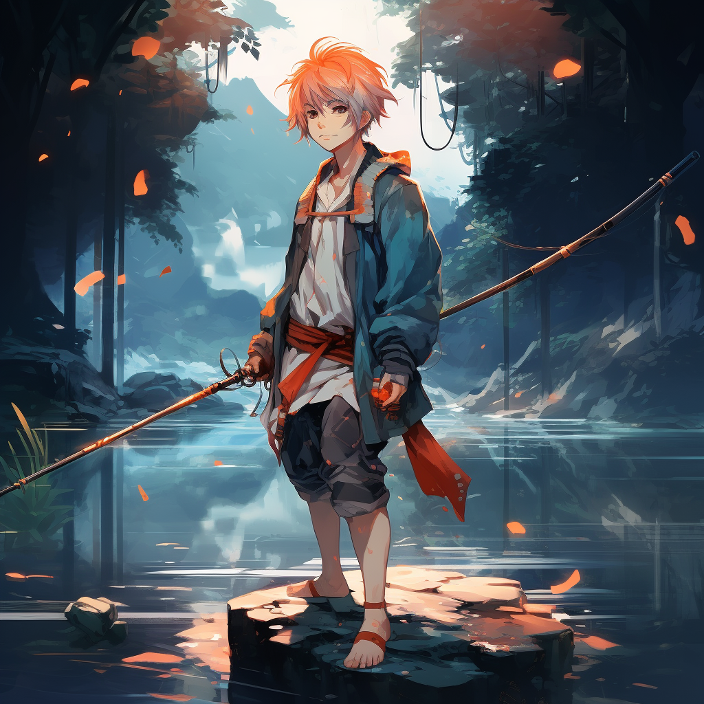 Anime Boy with Katanas by the River