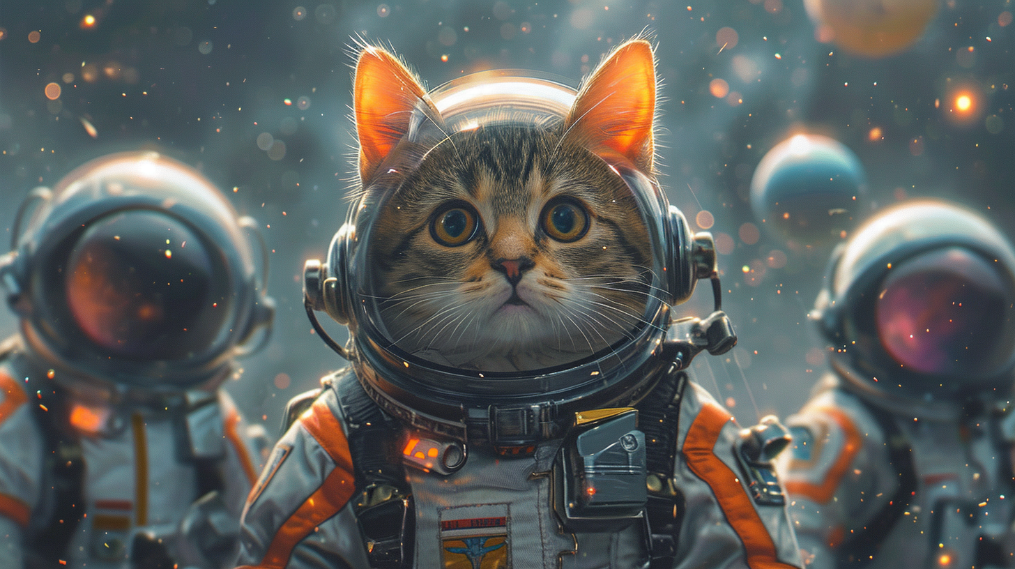 Anime Cat Space Suit Stars Planets