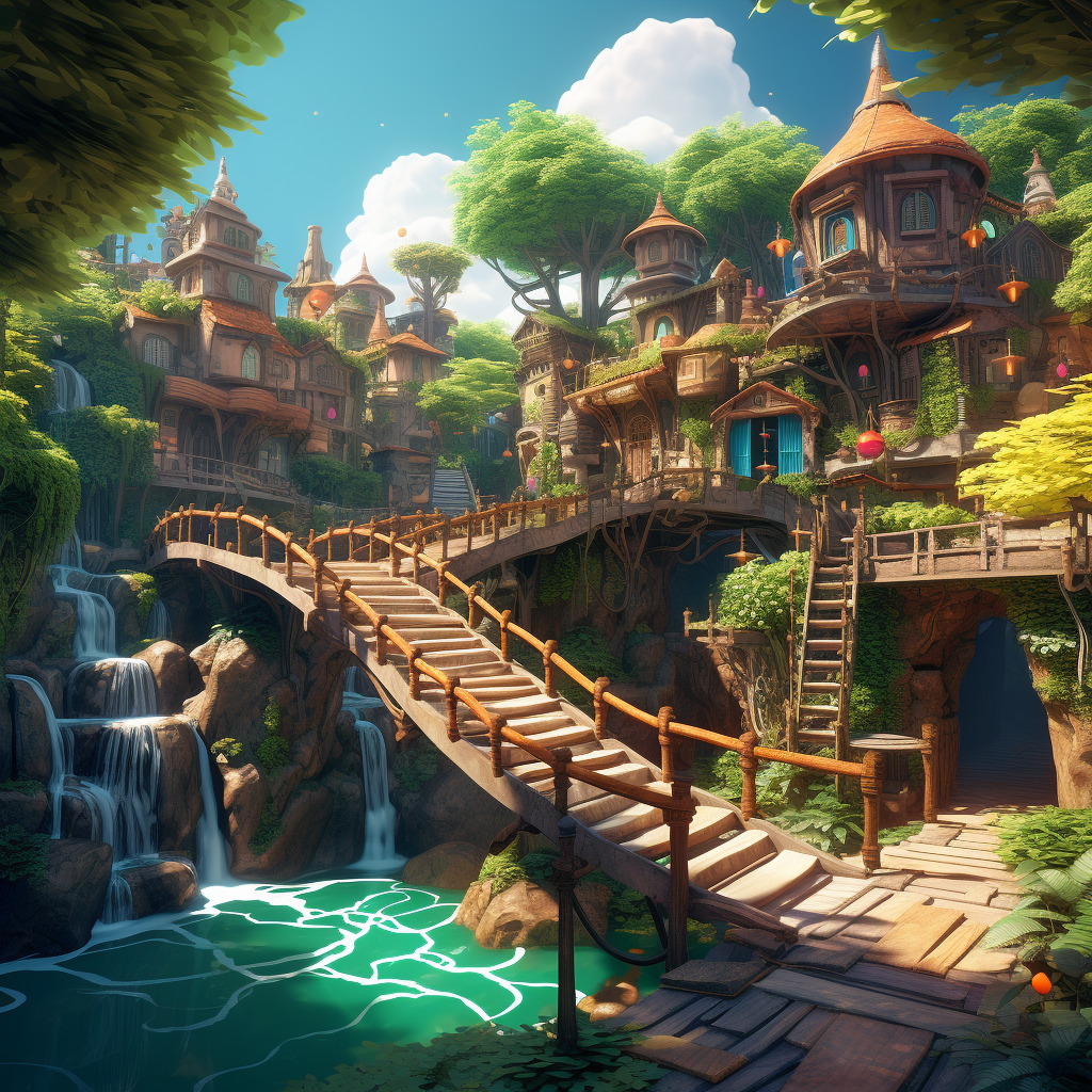 Stunning cell-shaded anime scenery by the river