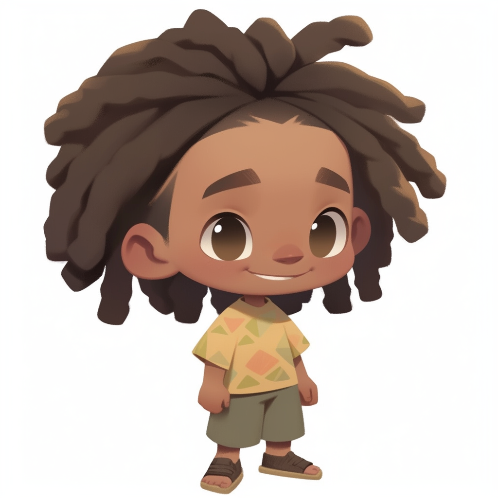 Smiling anime chibi boy with brown dreadlocks