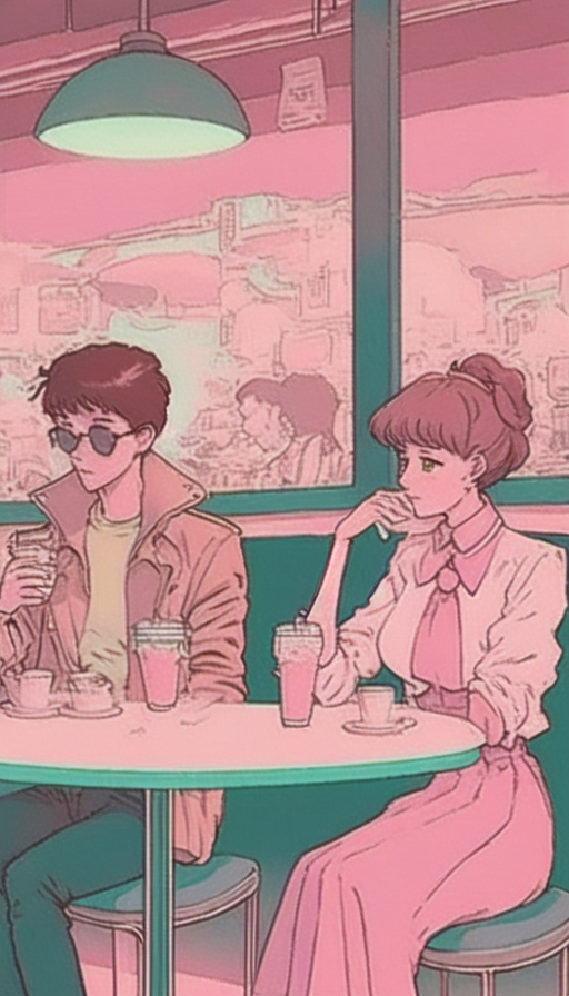 Two anime characters enjoying coffee