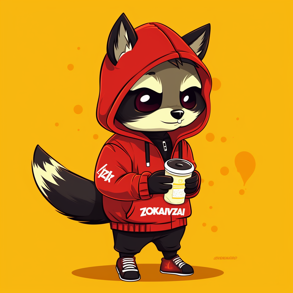 Anime Gen Z Raccoon on Yellow Background