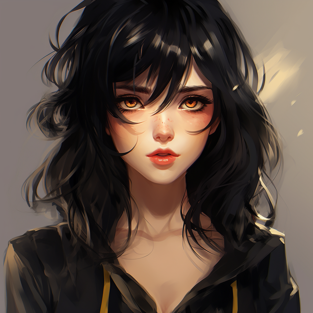 Beautiful Anime Girl with Black Hair and Yellow Eyes