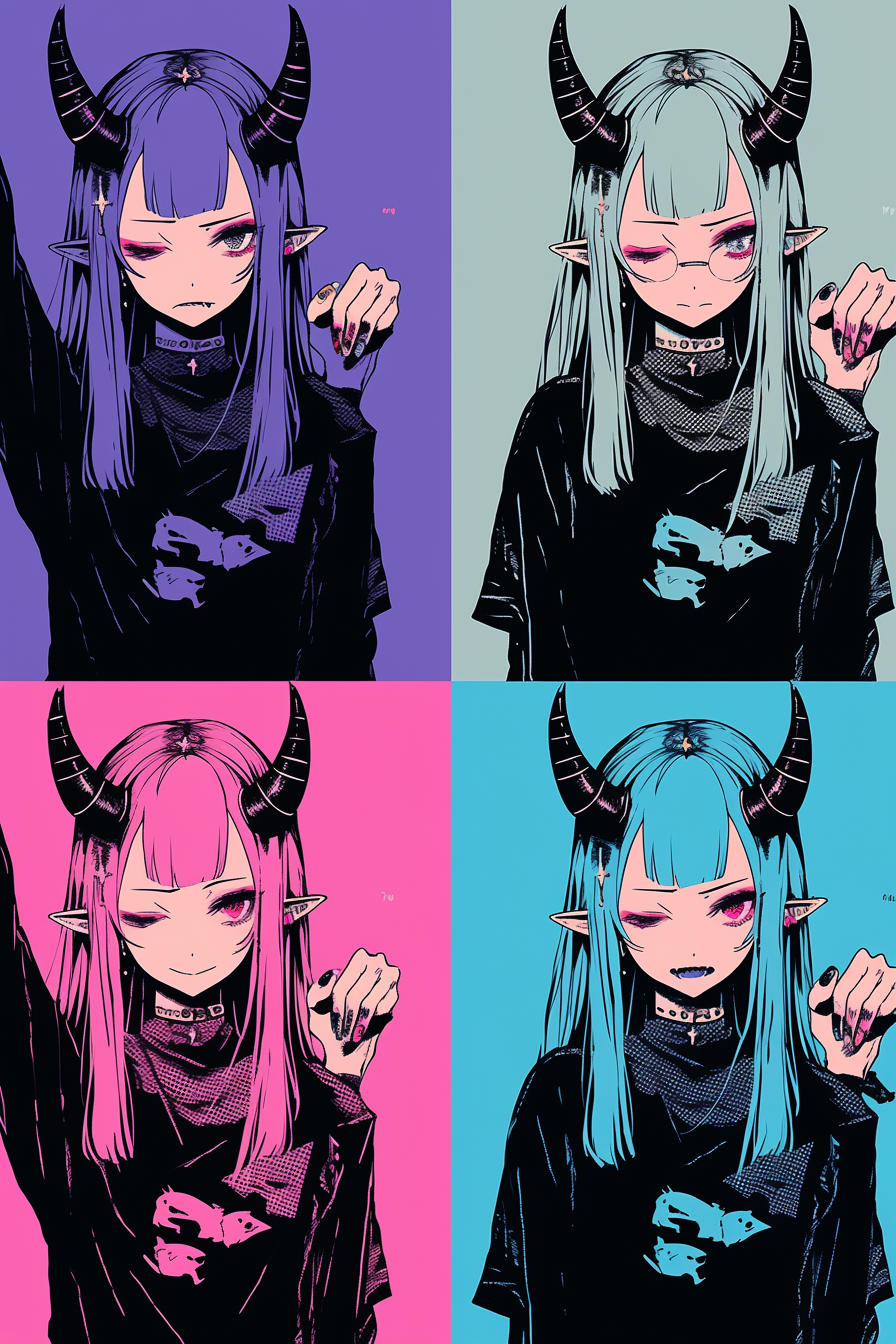 Anime girl with devil horns and hand downward