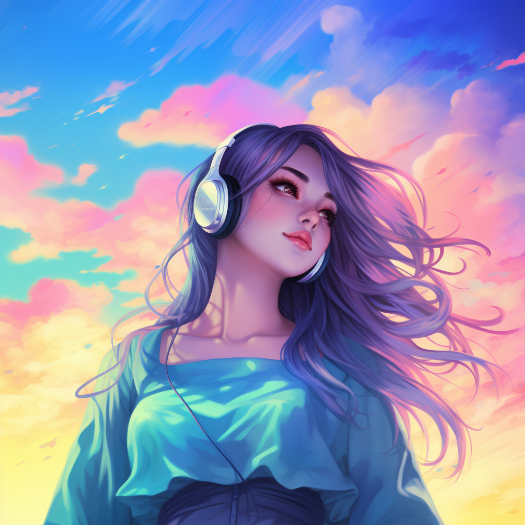 Pretty Anime Girl with Vibrant Sky