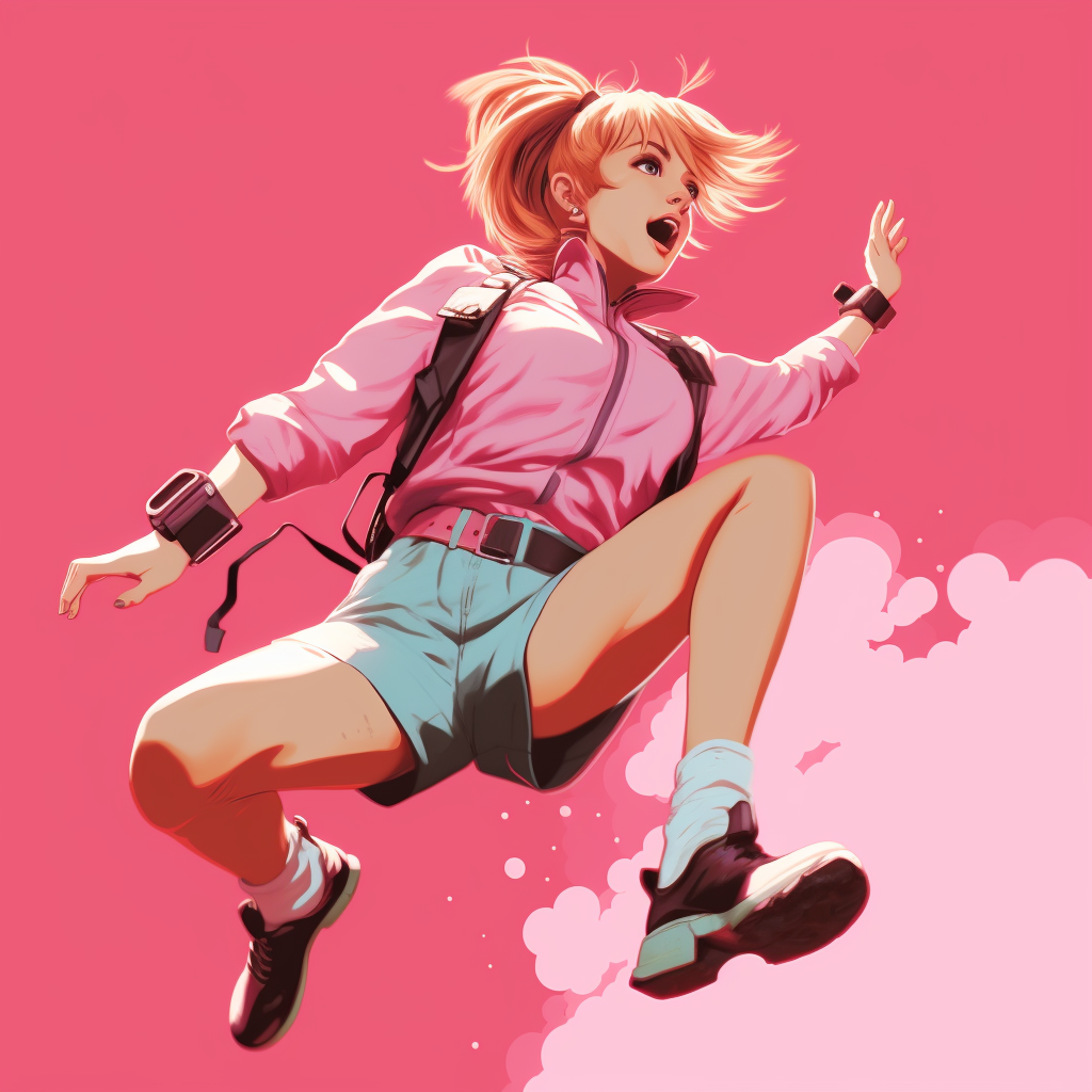 Energetic 90s Anime Girl Jumping Attack