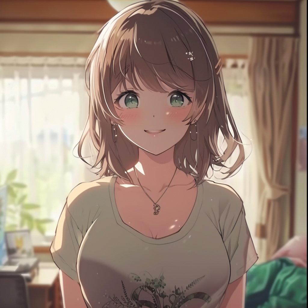 Anime girl smiling in shirt