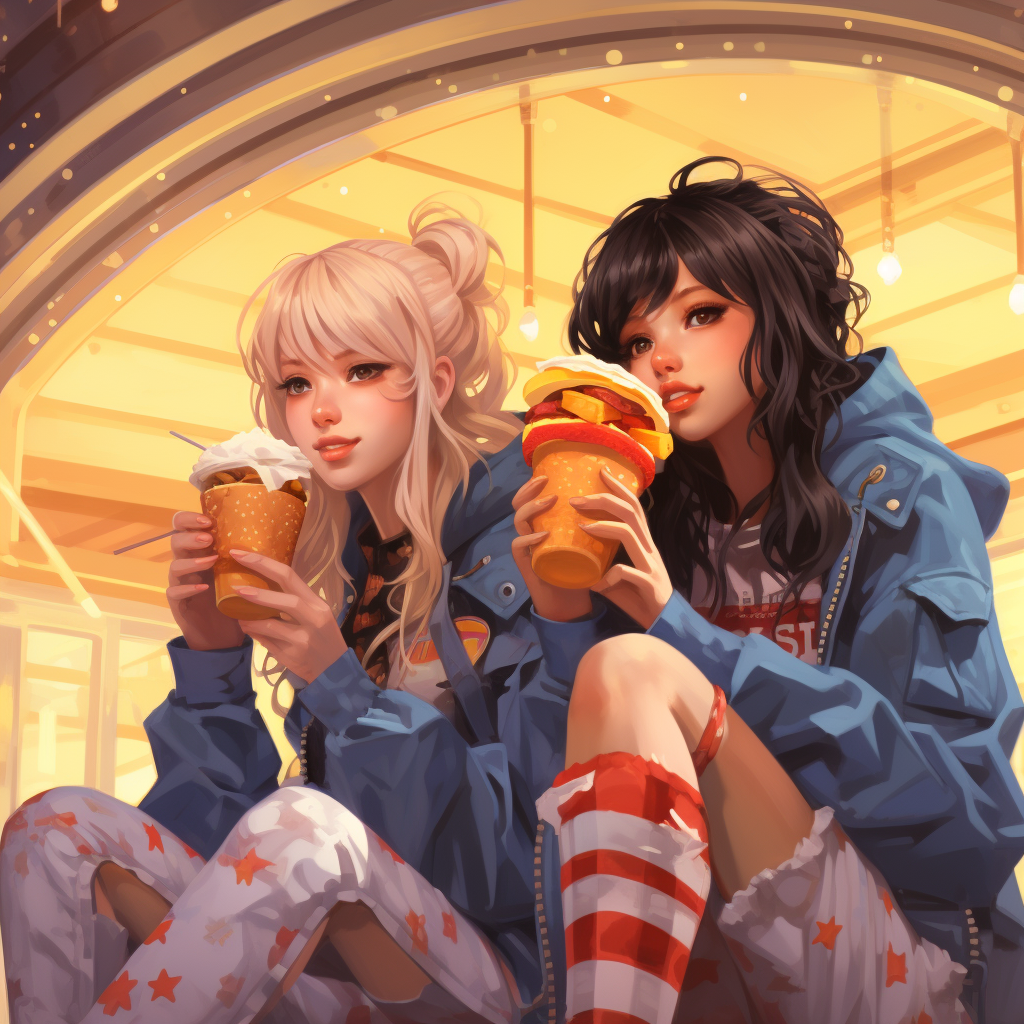 Pretty anime girls enjoying McDonald's Big Macs