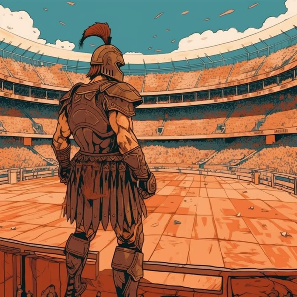 Hand-drawn anime gladiator arena